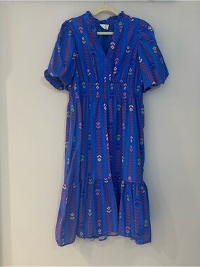 Umgee Blue Midi Dress with Pink & Green Accents